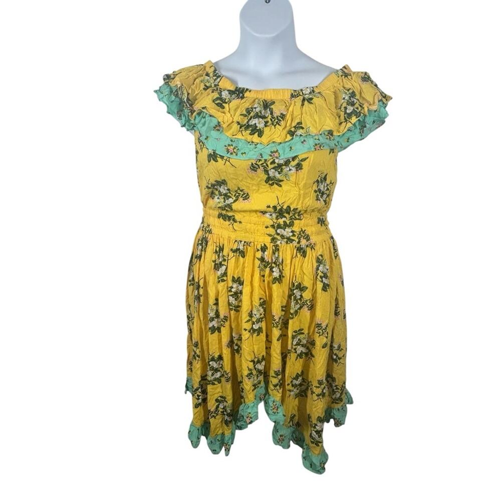Matilda Jane Floral Off Shoulder Midi Dress L Yellow Boho Ruffle Cottagecore - Picture 2 of 11